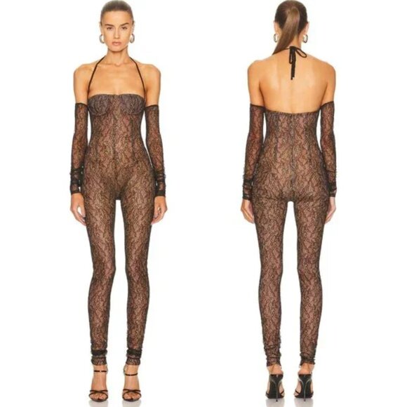 LaQuan Smith Sheer Lace Halterneck Jumpsuit NWT - Picture 1 of 11